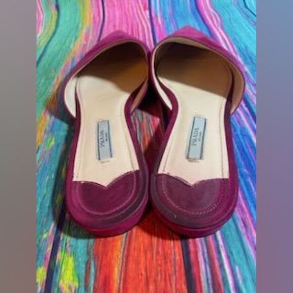 Prada Calzature Donna Camoscio Bouganville Pointed Toe Suede Mules Size US 8 - Picture 3 of 13